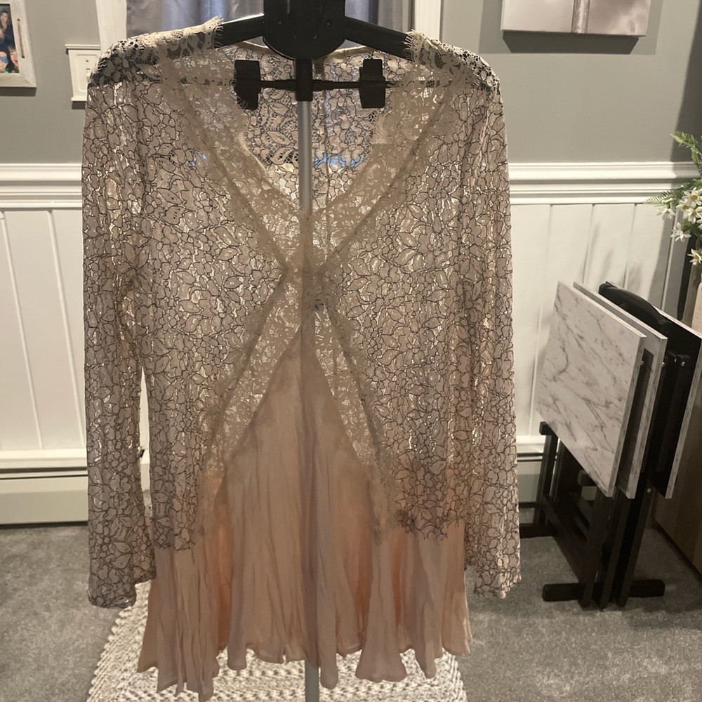 Red Dress Boutique Lace Overlay Dress - Cream and Tan